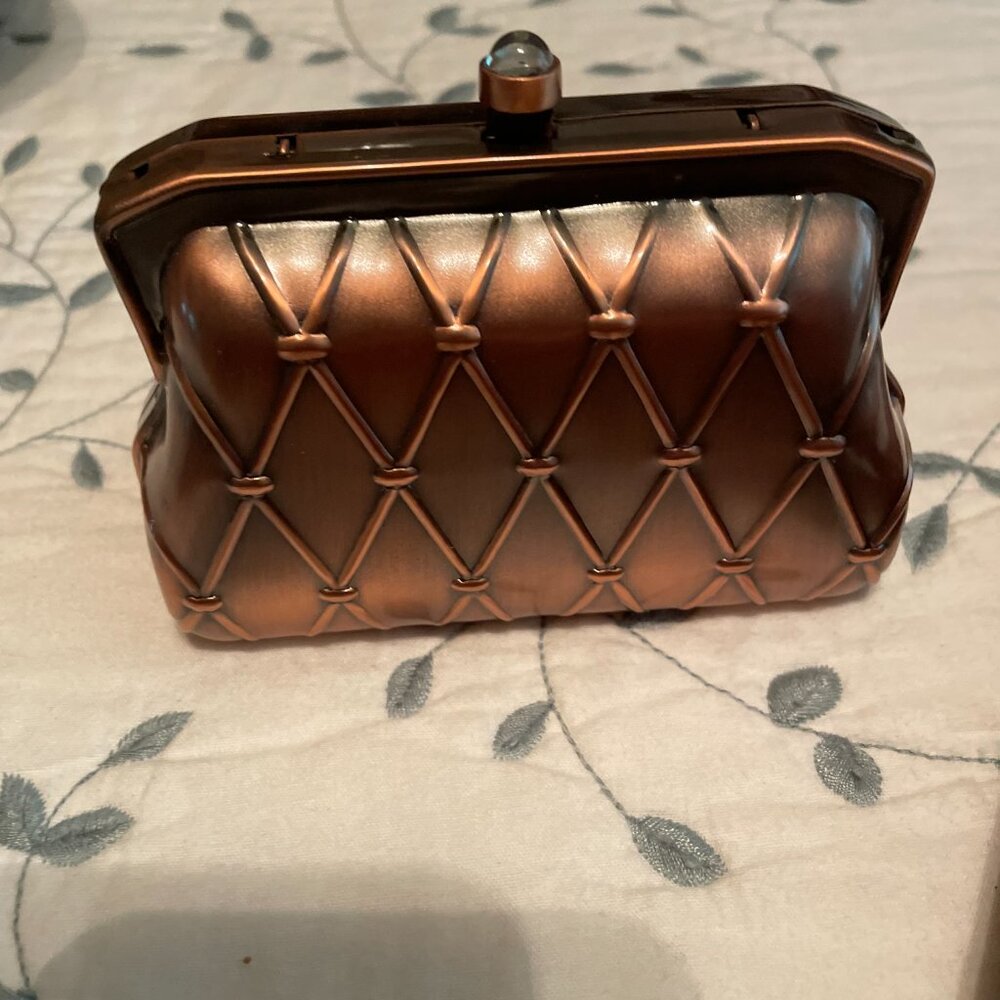Copper finish with crystals - hand bag with chain or handle
